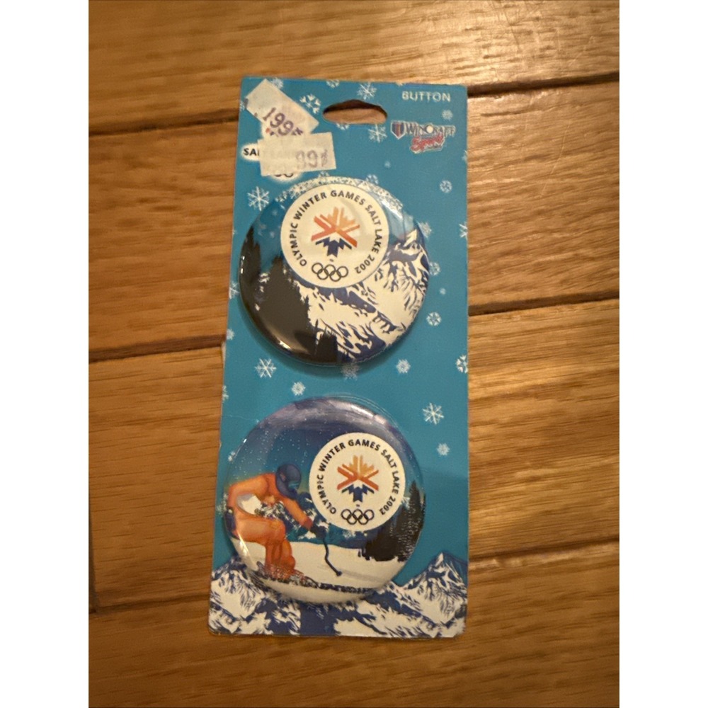 Salt Lake 2002 Olympic Winter Games Snowflake Skier Pinback Pin Package